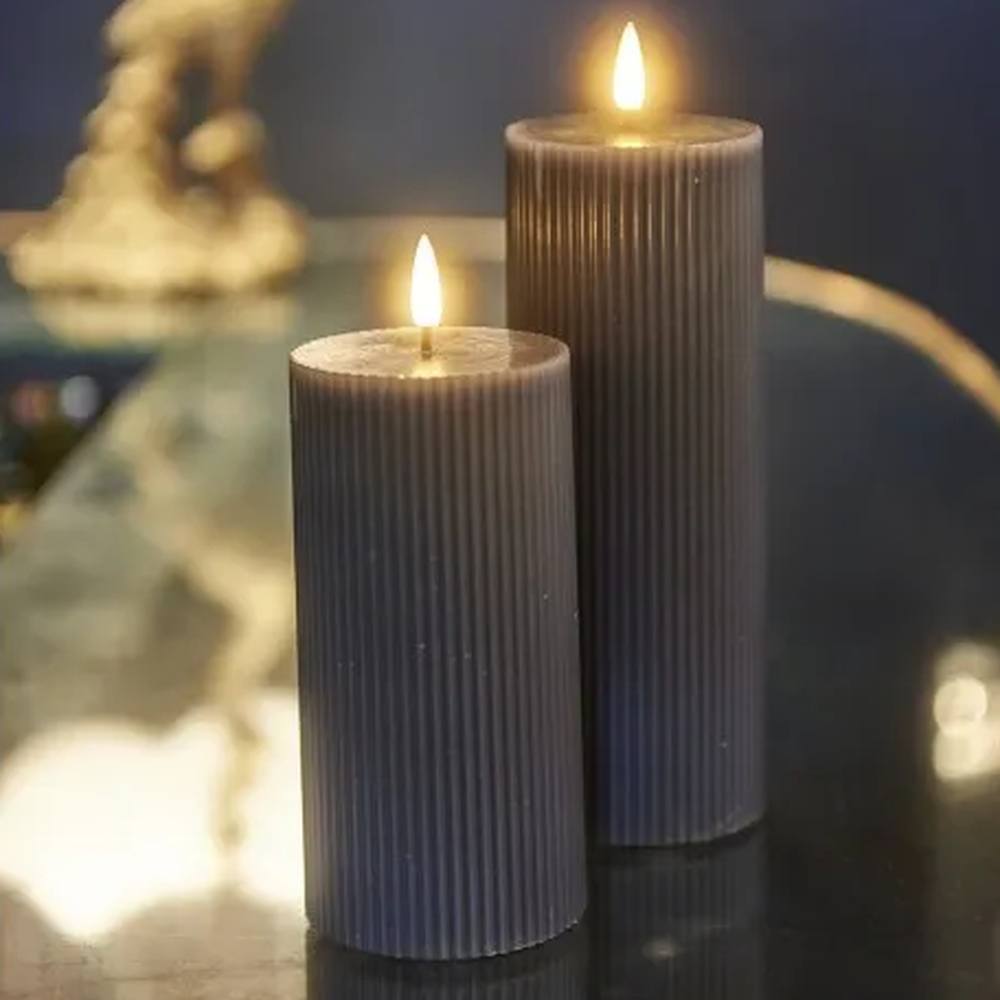 X6 Ribbed LED Candles Grey