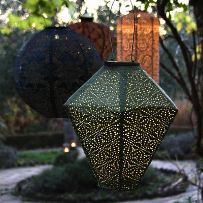 Set Of 3 Solar Lanterns Diamond Balloon Cylinder