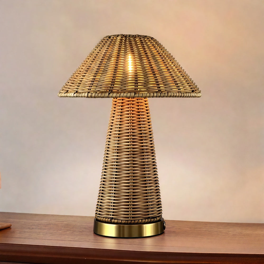 2x Rattan Rechargeable Table Lamps