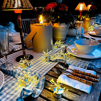 2x Rattan Table Lights x6 Mini Table Starburst & x12 Tealights Pack