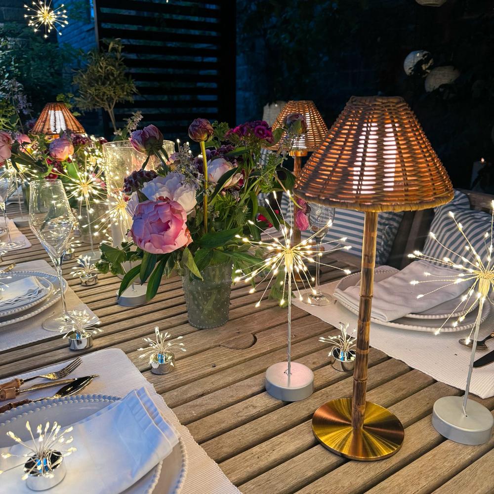 3x Rattan Bamboo Rechargeable Table Lamps