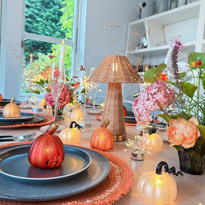 24x Mixed Glass Pumpkin Lights & 12x Tealights Pack