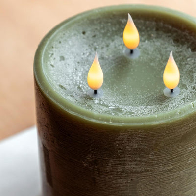 3 Wick LED Candle Olive
