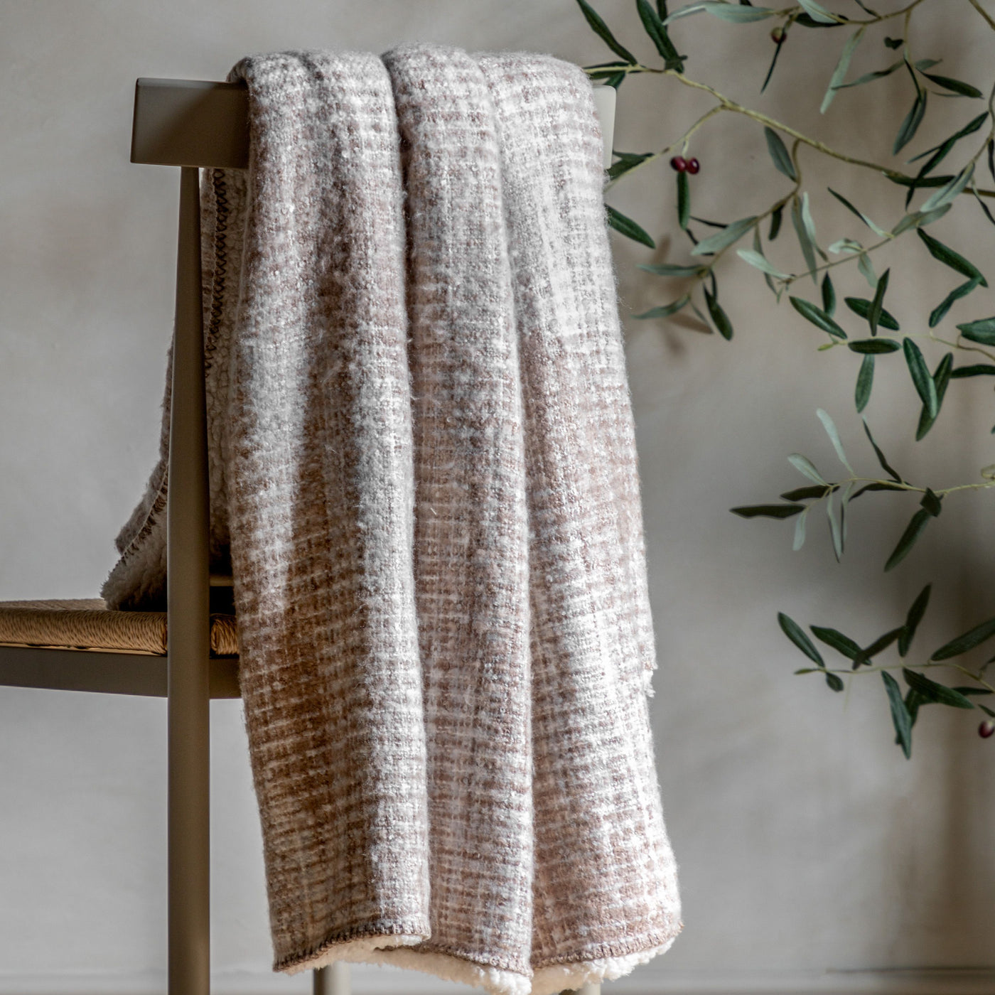 Woven Natural Faux Mohair Sherpa Throw