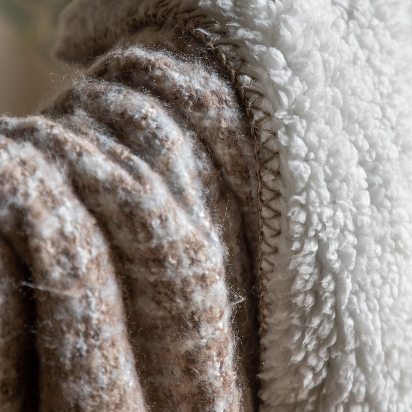 Woven Natural Faux Mohair Sherpa Throw