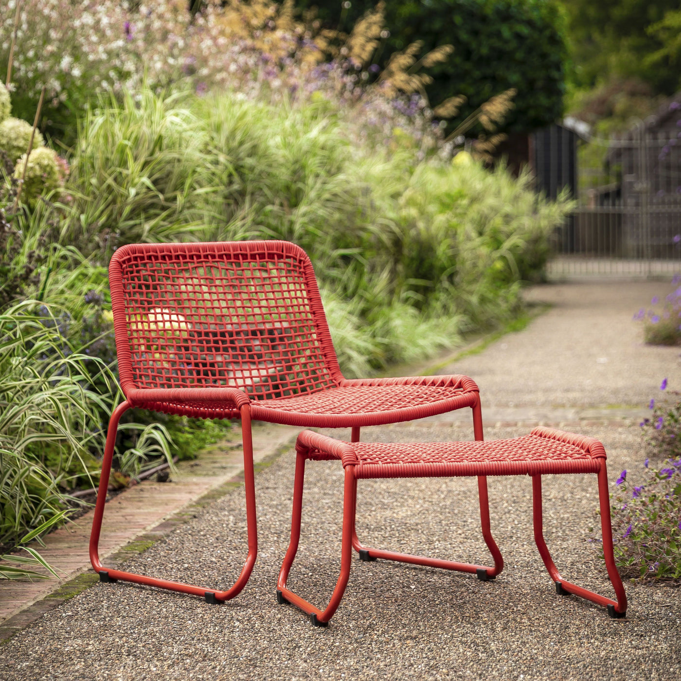 Sassano Lounge Chair Orange with Footstool