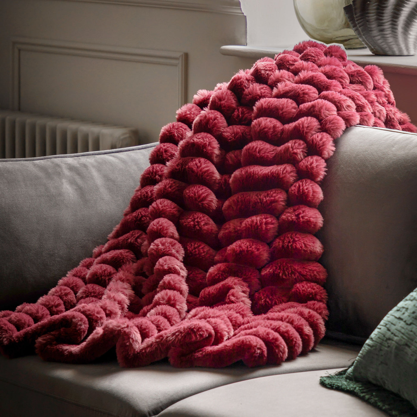 Ribbed Faux Fur Throw Merlot