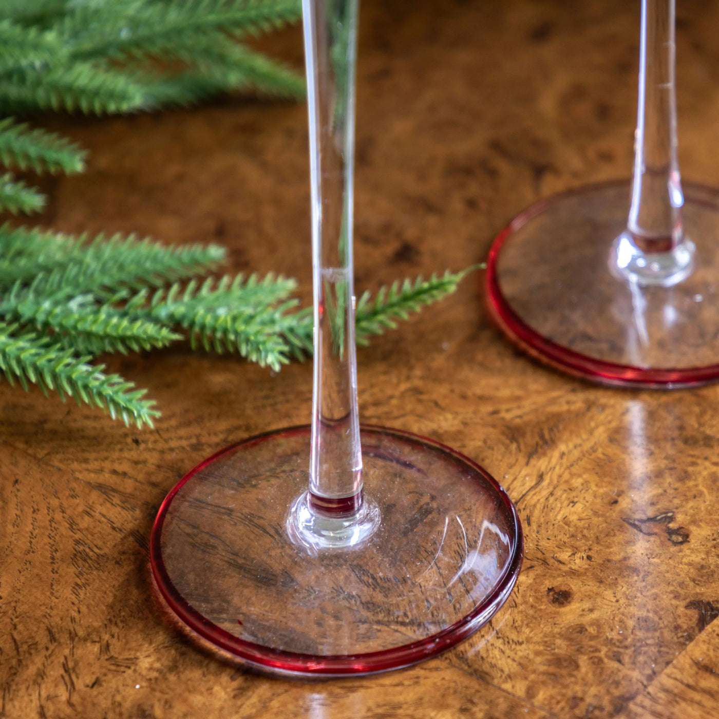 x6 Red Rim Glass Candle Stick