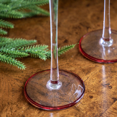 x6 Red Rim Glass Candle Stick