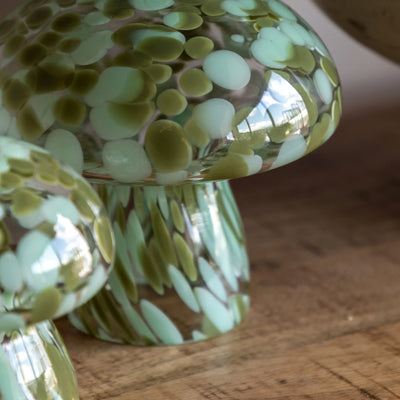 x2 Confetti Glass Mushrooms Green