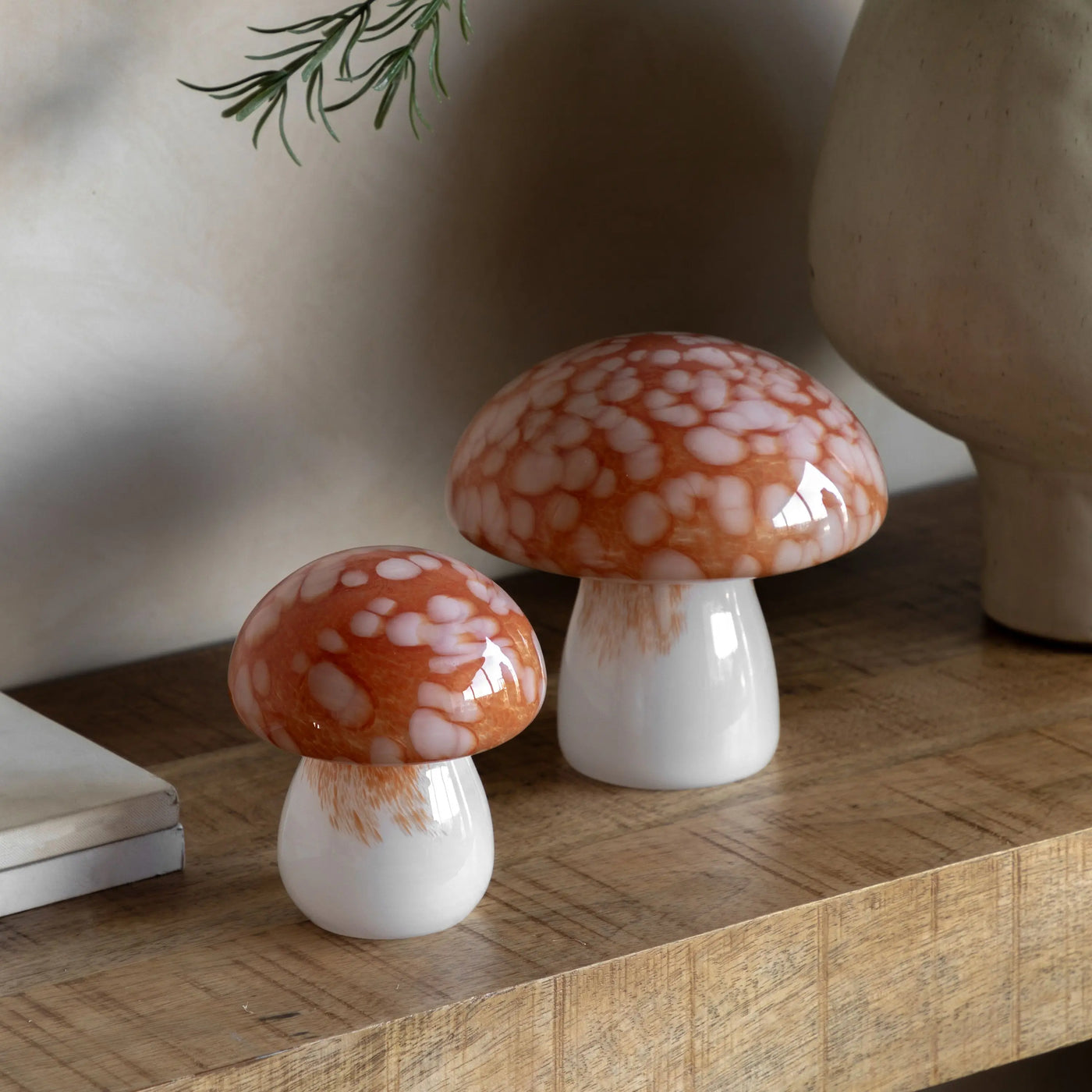 x2 Confetti Glass Mushrooms Orange