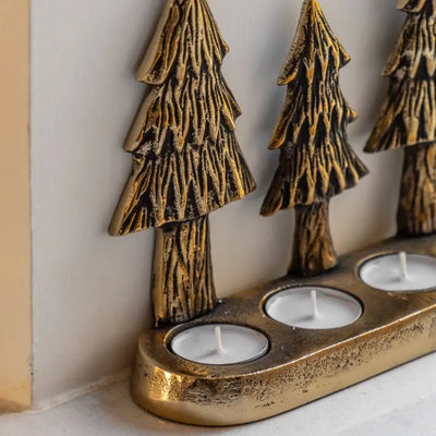 x2 Xmas Tree Tealight Holder Gold
