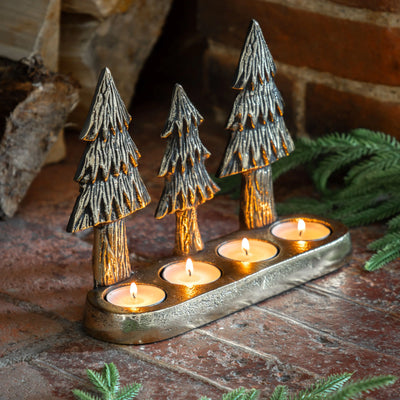 x2 Xmas Tree Tealight Holder Gold