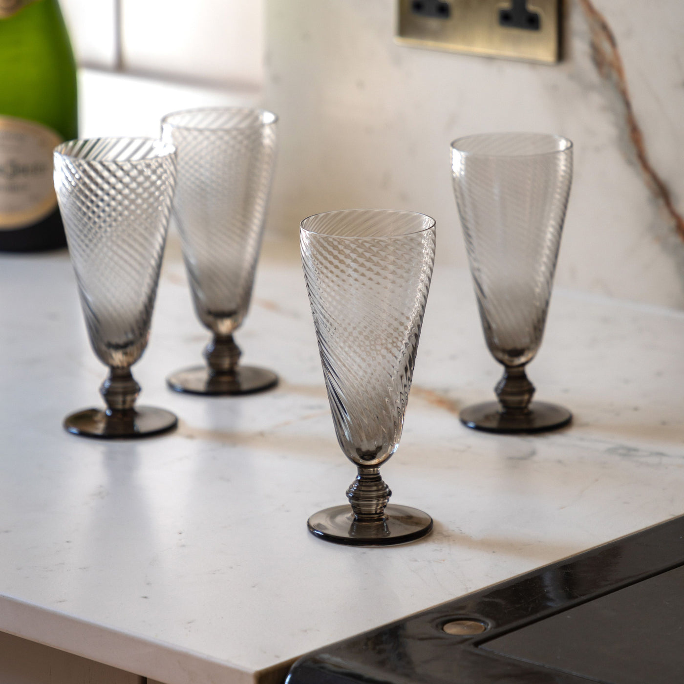 x4 Swirl Flute Glass Smoked Grey