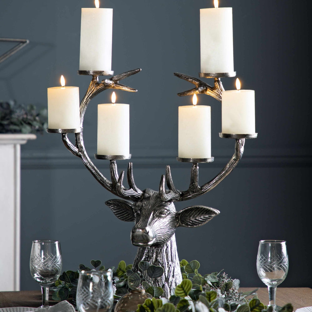 2x Stag Candelabra Aluminium