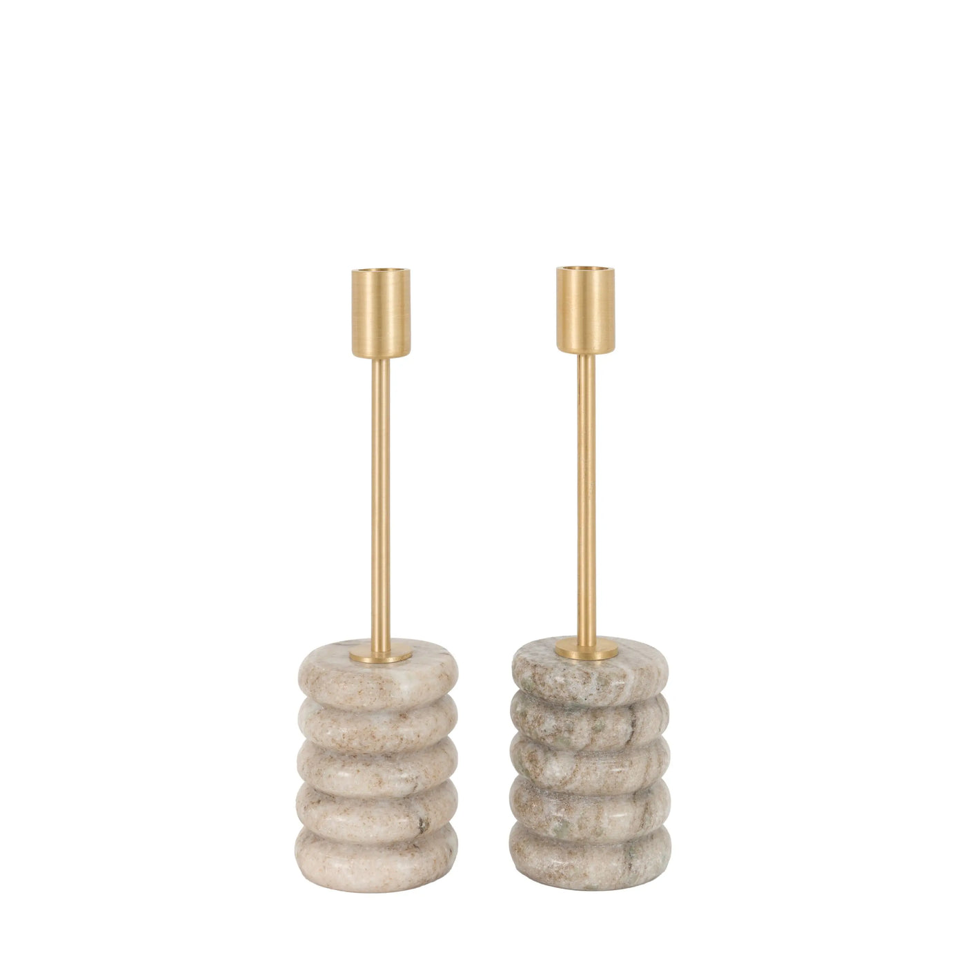 x2 Novi Gold Candle Stick Beige Marble