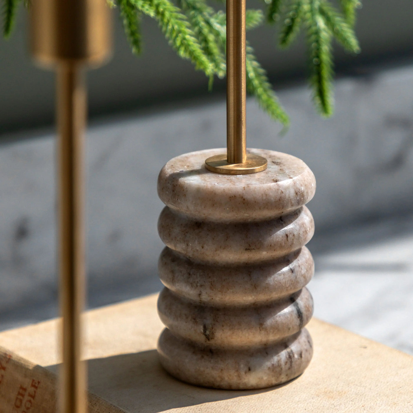 x2 Novi Gold Candle Stick Beige Marble