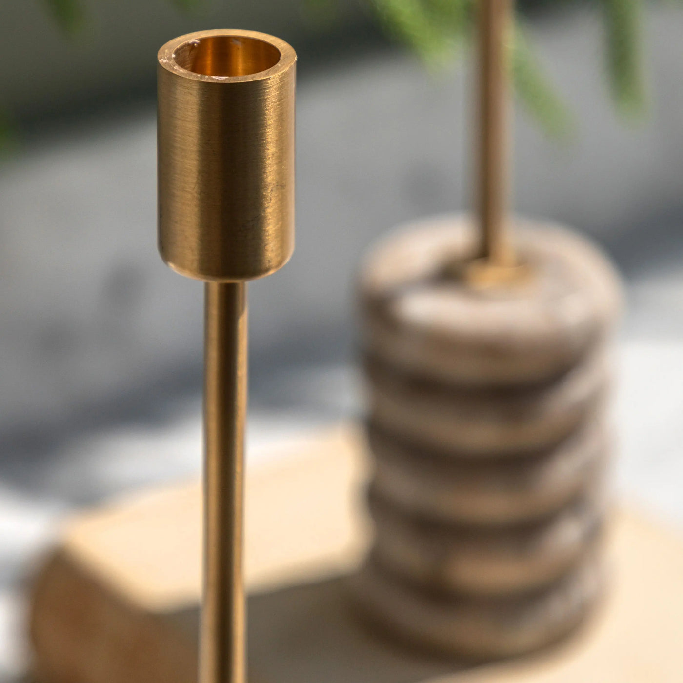 x2 Novi Gold Candle Stick Beige Marble