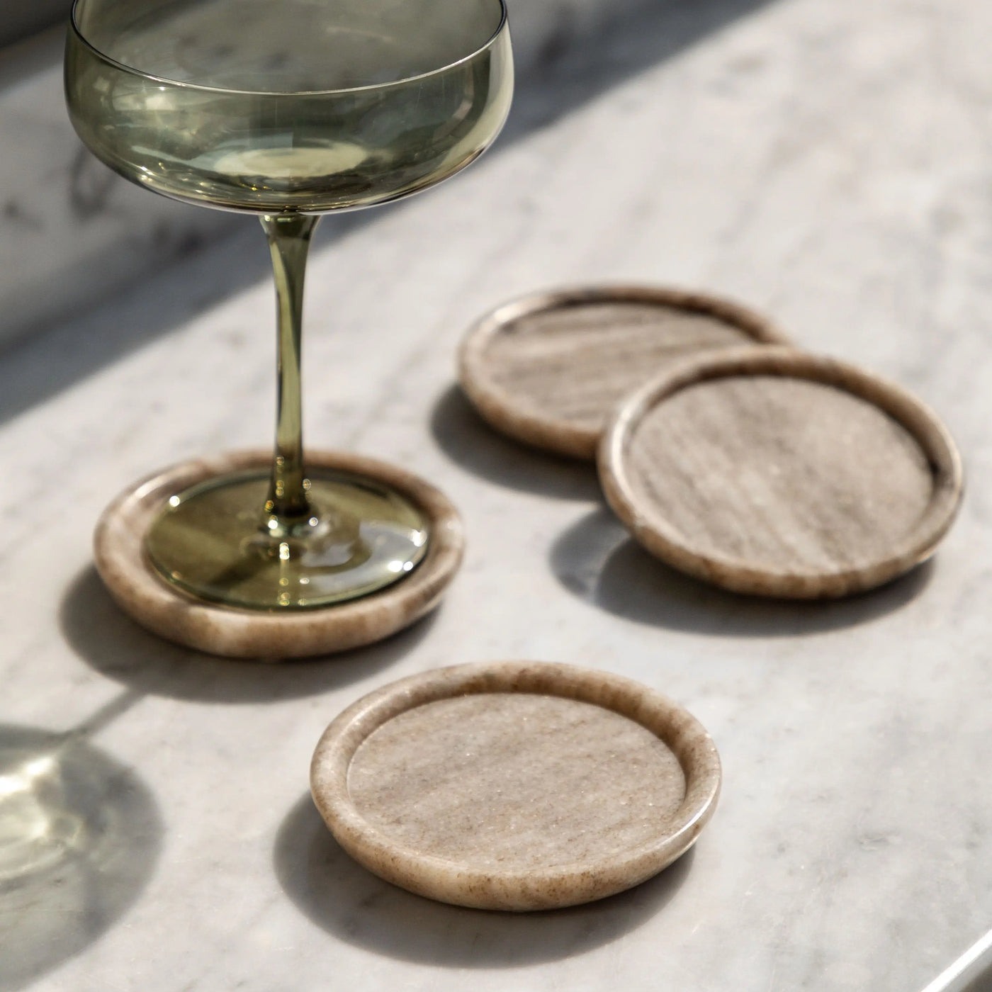 x4 Novi Round Coasters Beige Marble