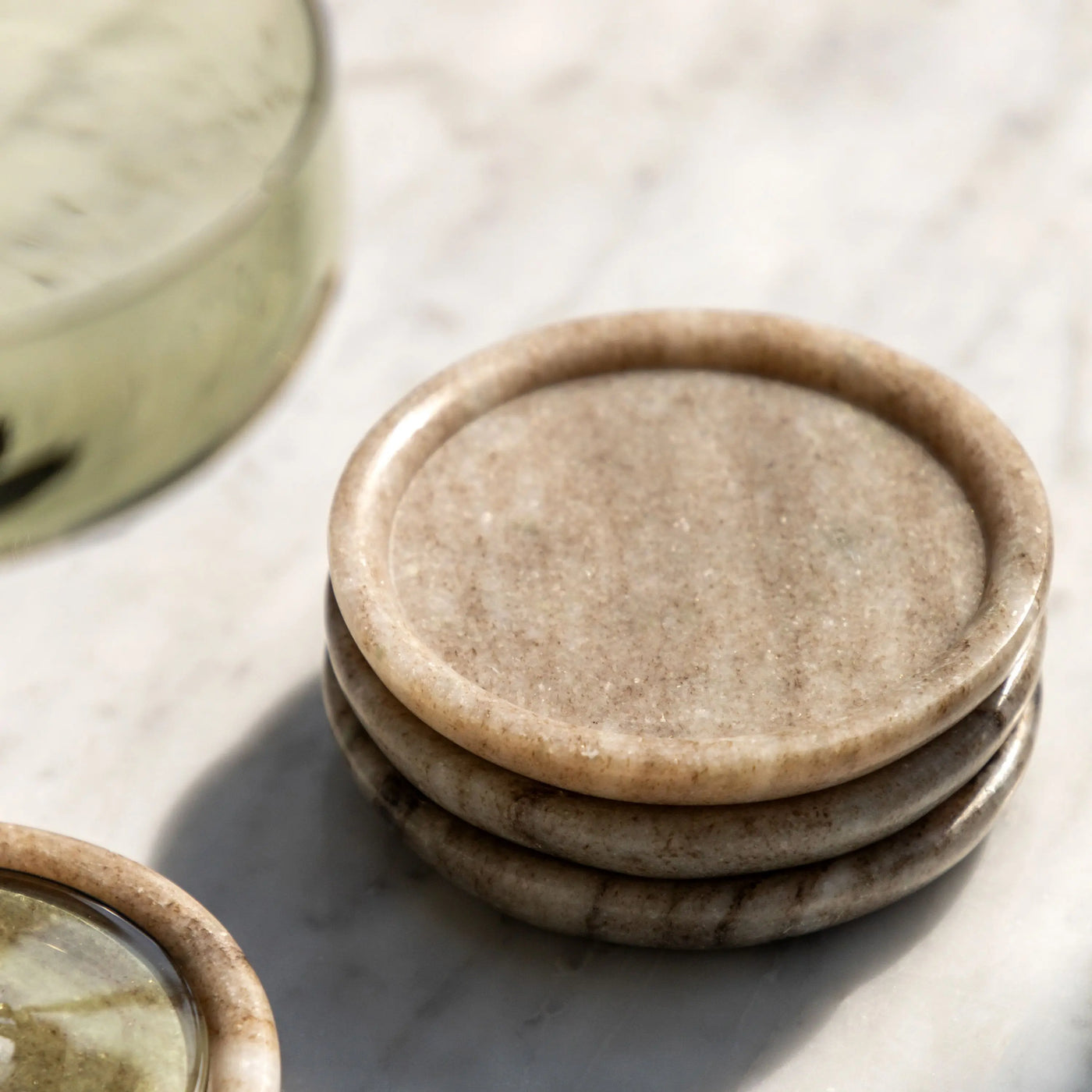 x4 Novi Round Coasters Beige Marble