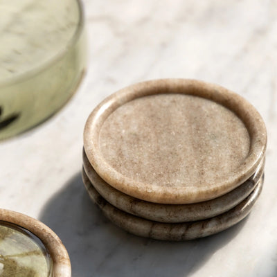x4 Novi Round Coasters Beige Marble