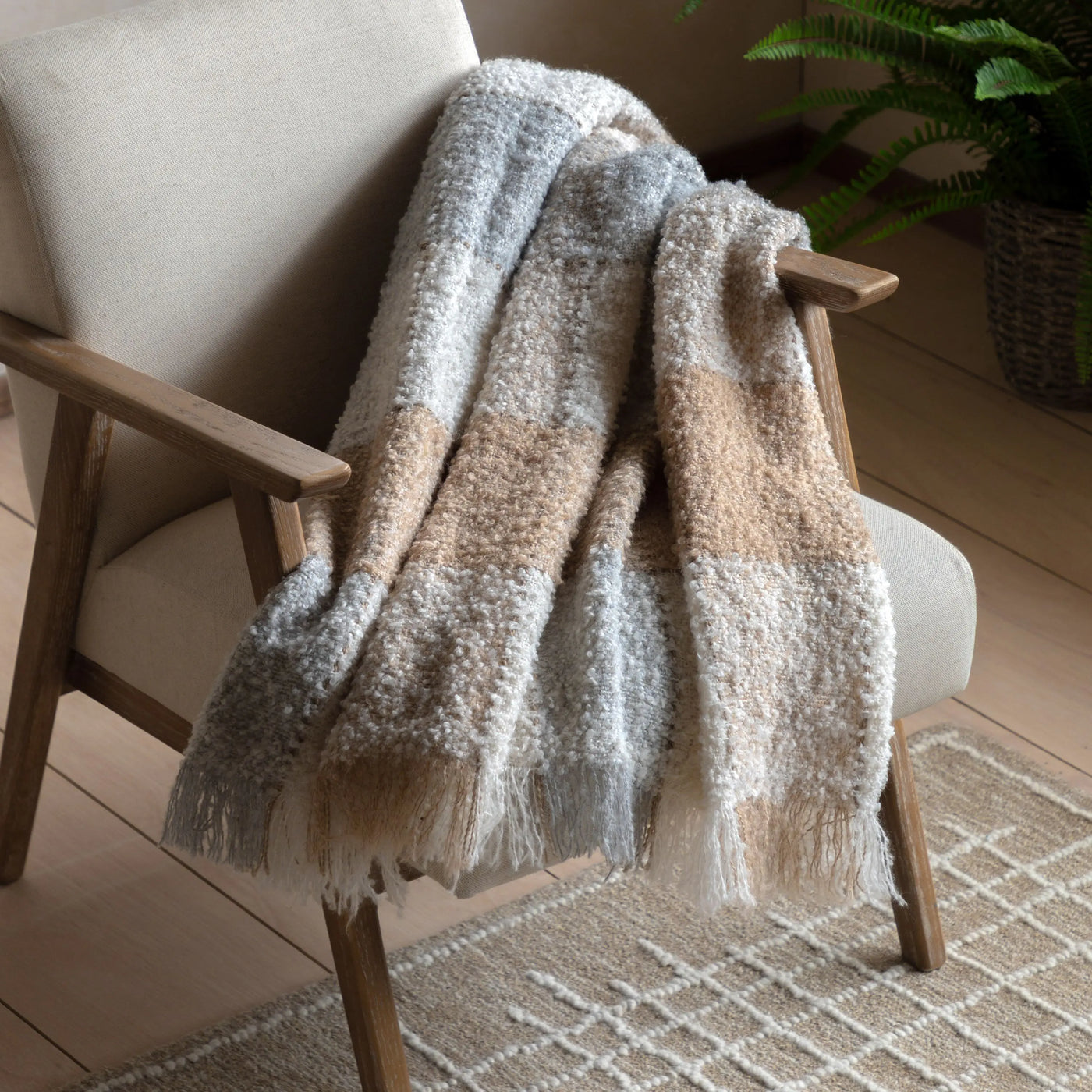 Autumn Check Boucle Throw Natural