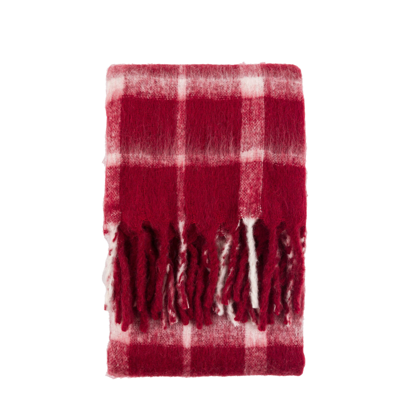 Heritage Check Faux Red Mohair Throw