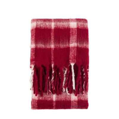 Heritage Check Faux Red Mohair Throw