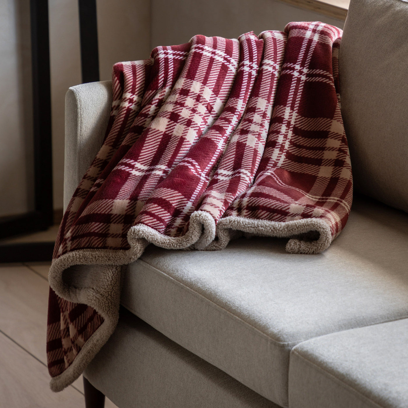 Tartan Sherpa Throw Mulberry