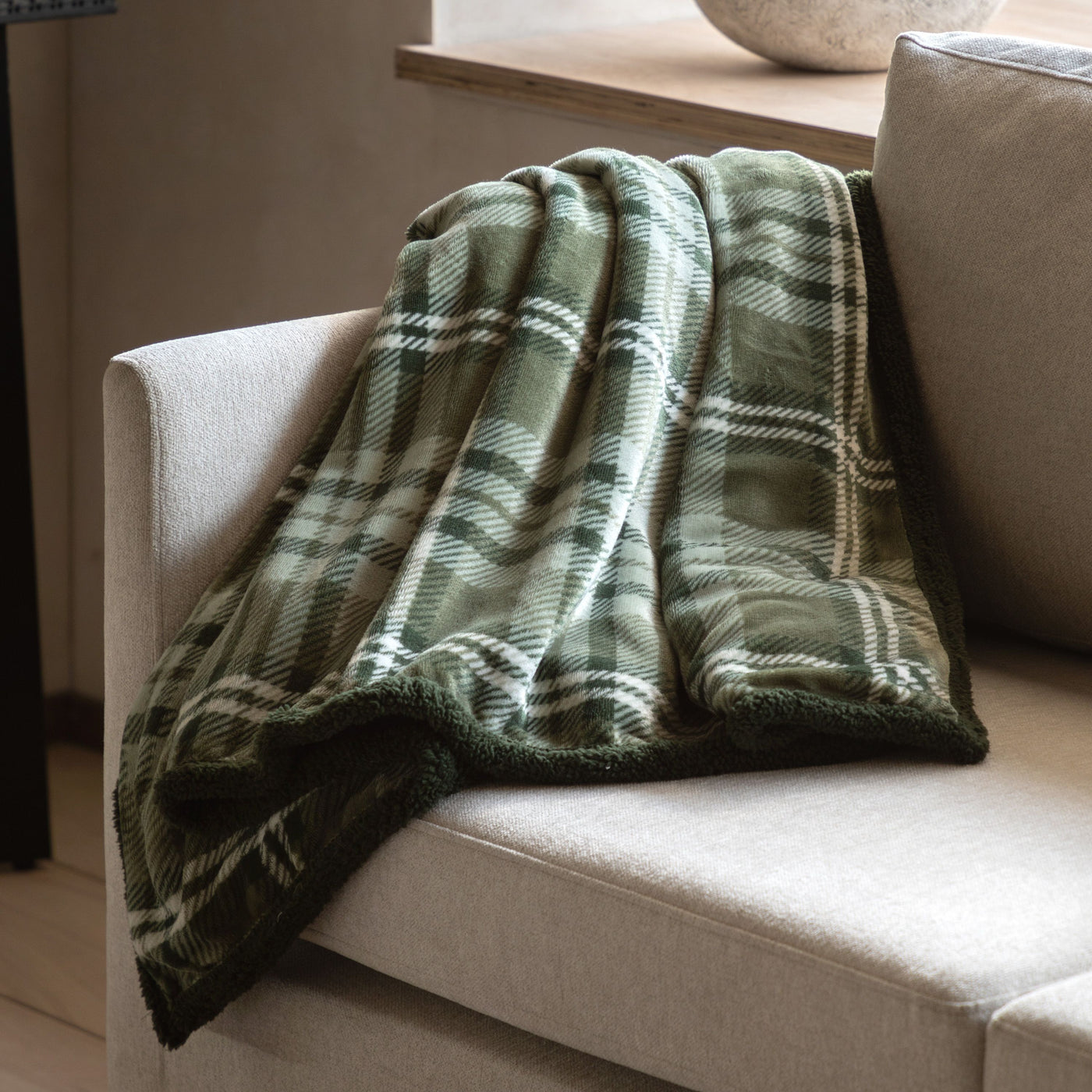 Tartan Sherpa Throw Olive