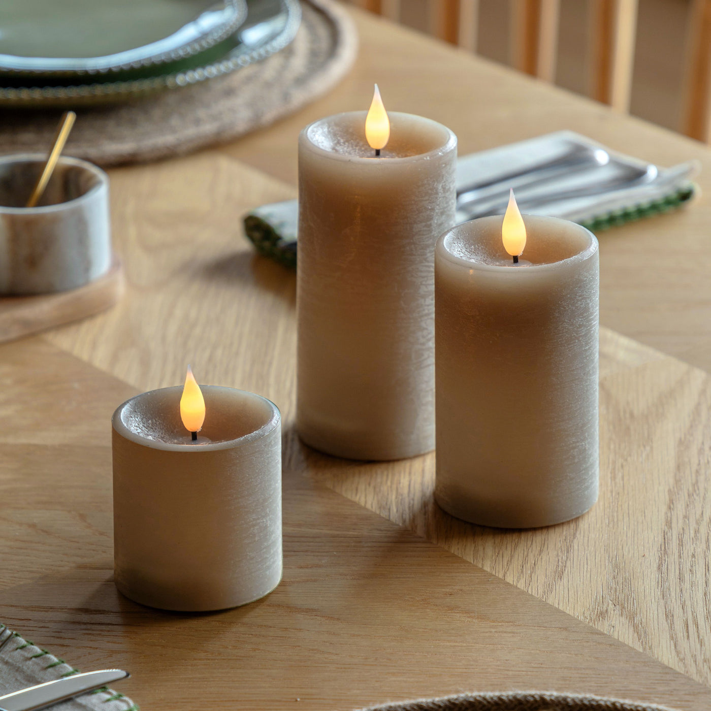 x3 Wick LED Candle Greige