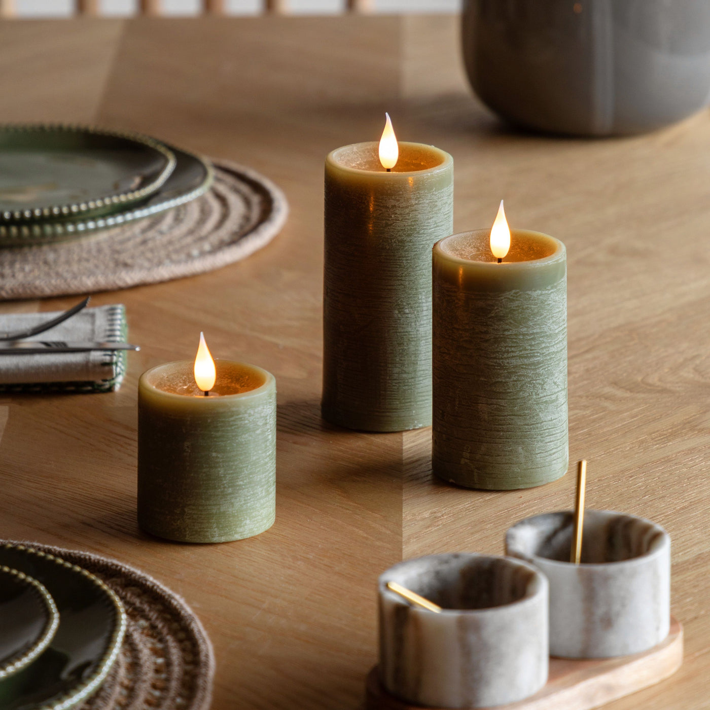 x3 Wick LED Candle Olive