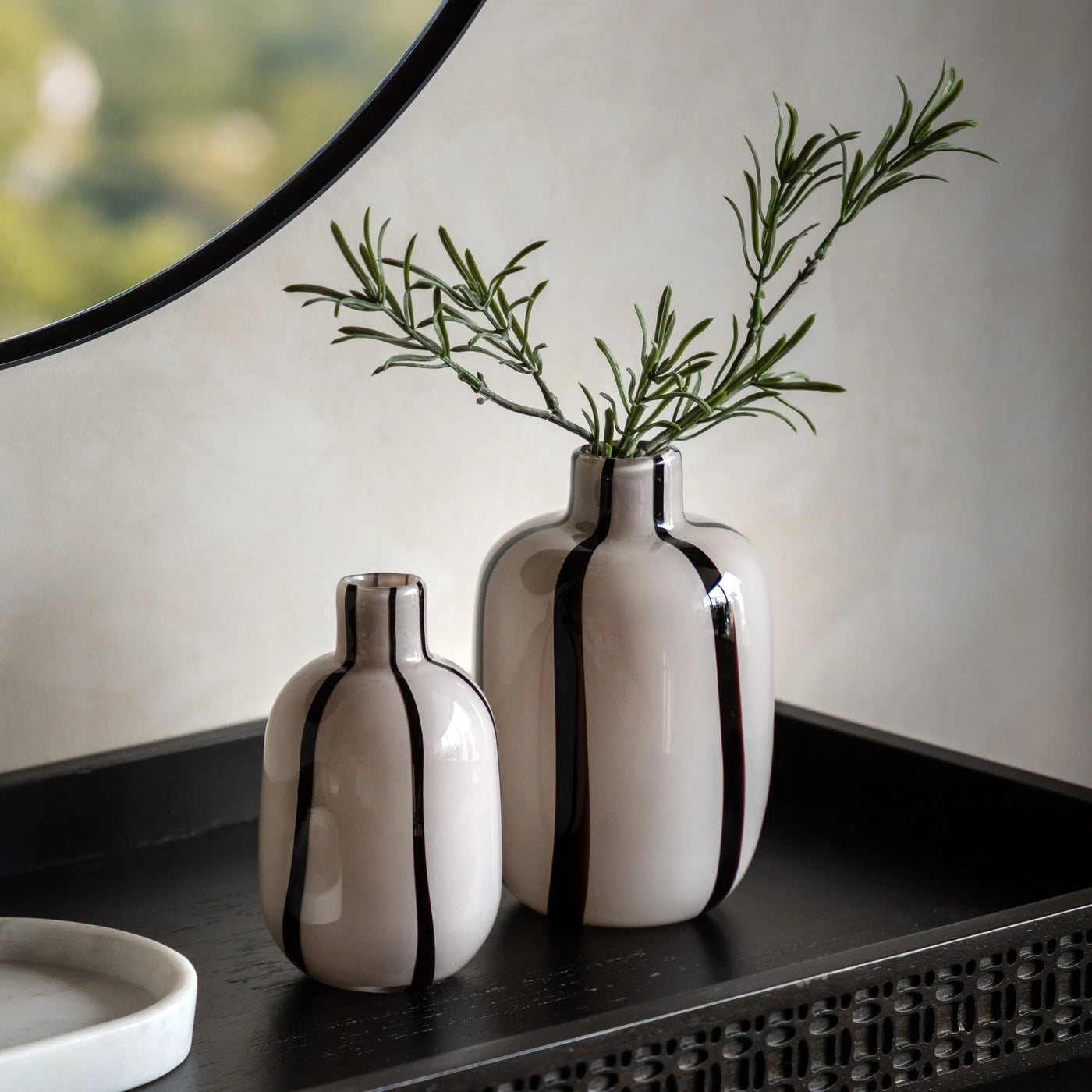 x2 Linea Stripe Glass Vase Monochrome