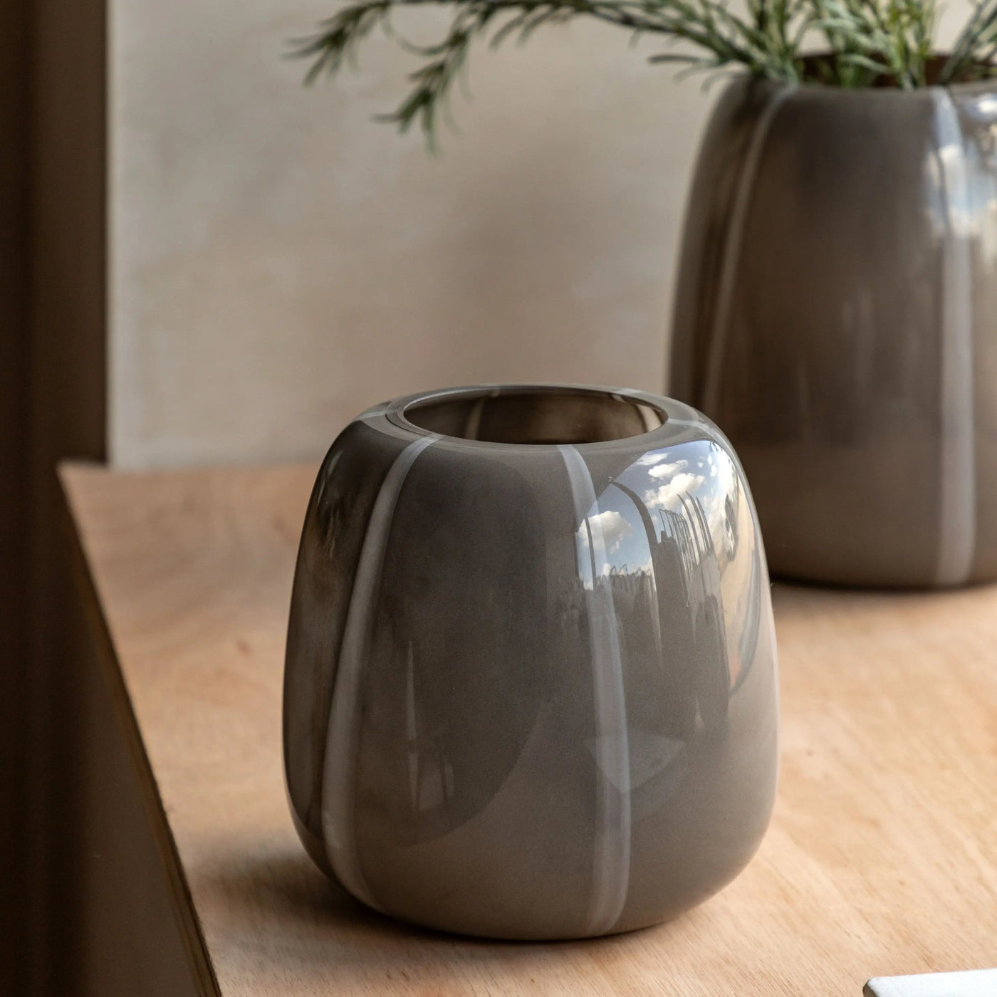 Claro Stripe Glass Vase Taupe Small