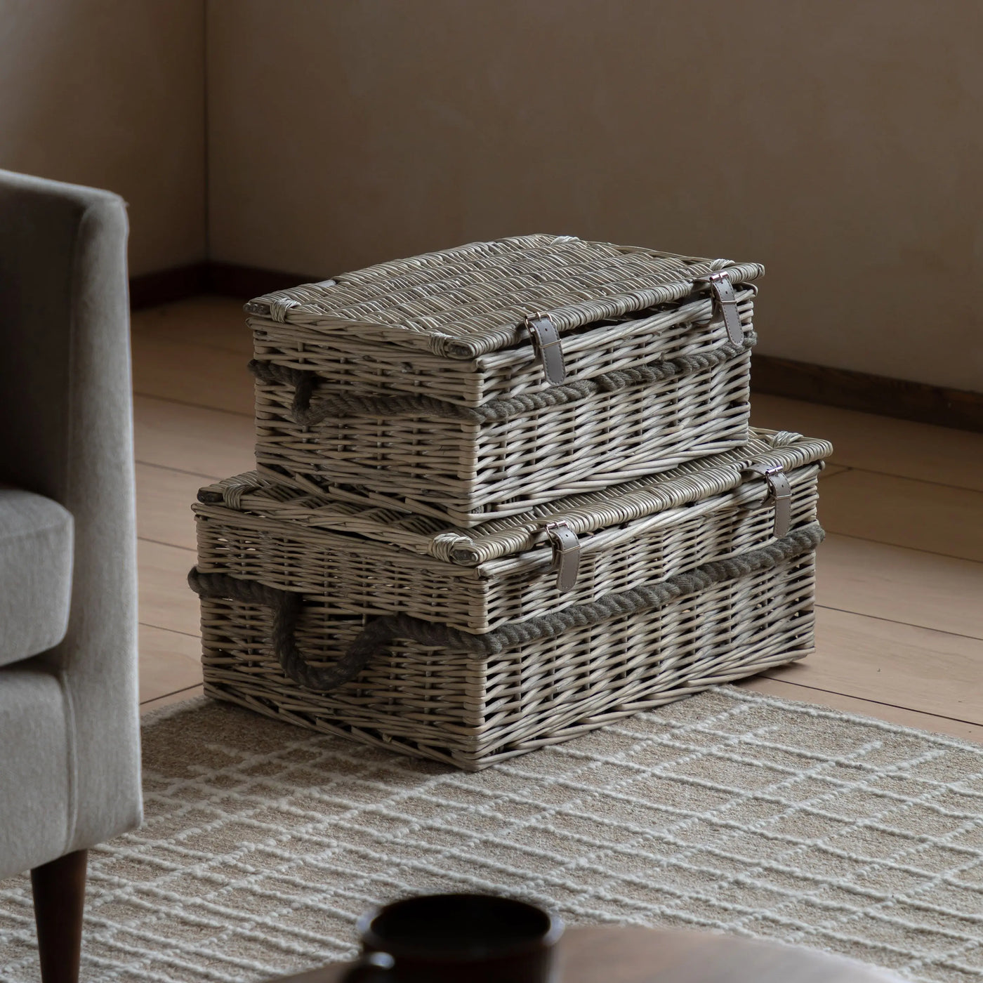 x2 Rivra Lidded Baskets Natural