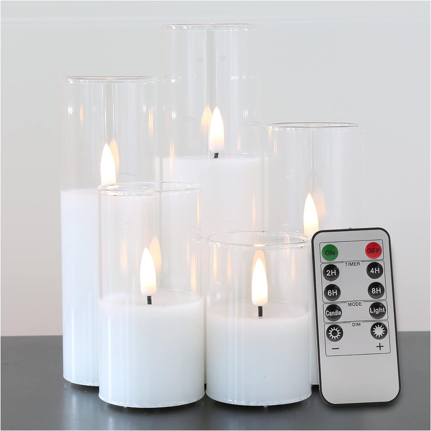 x5 White LED Glass Candle Pack