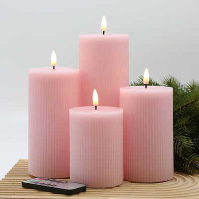 x8 Ribbed Pillar Candle Pink