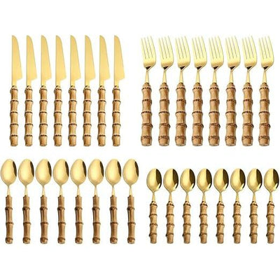 Bamboo Tableware Cutlery Set Gold