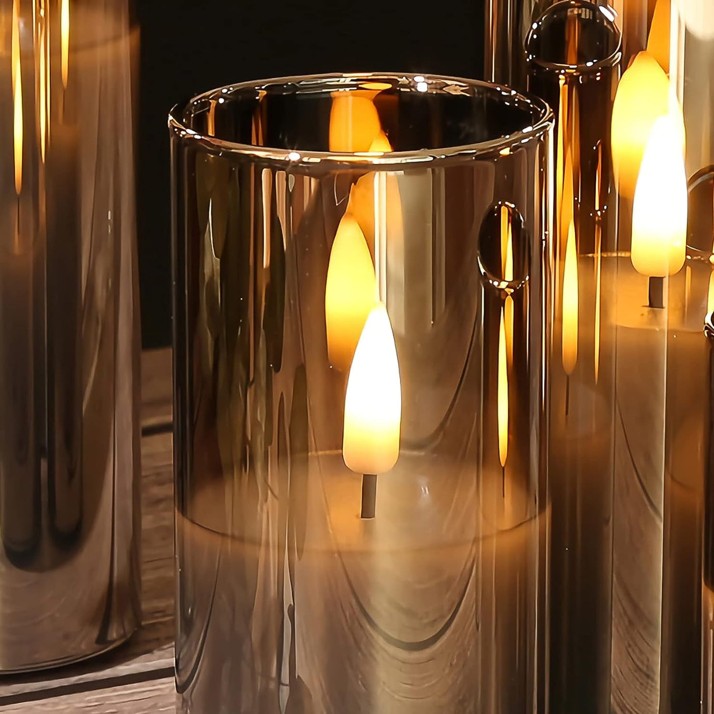 x5 Grey LED Glass Candle Pack