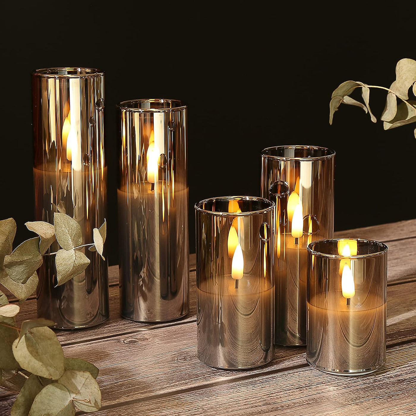 x5 Grey LED Glass Candle Pack