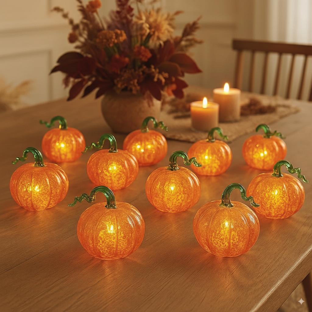 x12 Mini LED Glass Pumpkins