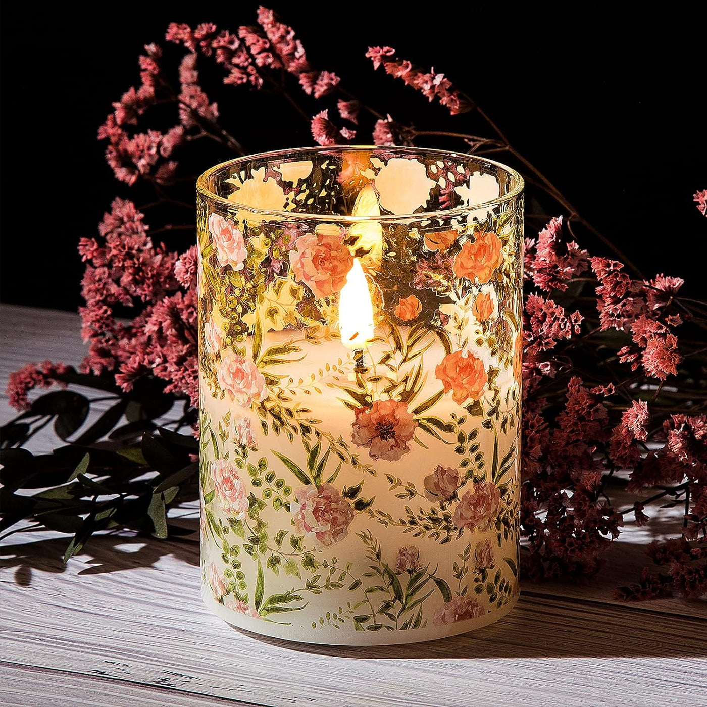 Spring Flowers LED Glass Candles