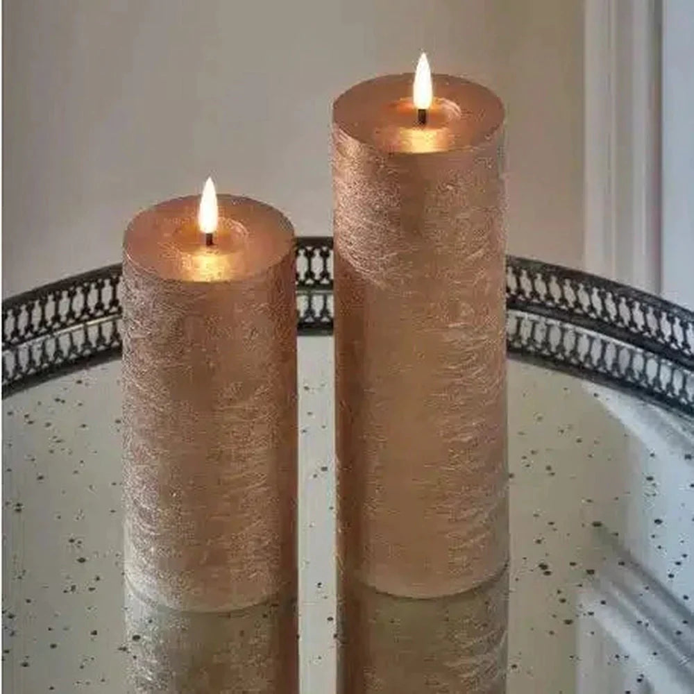 x2 Metallic Pillar Candles Dark Champagne