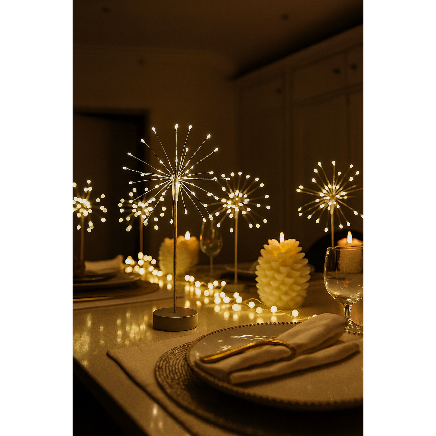 Starburst Table Lamps Silver & Pinecones Pack