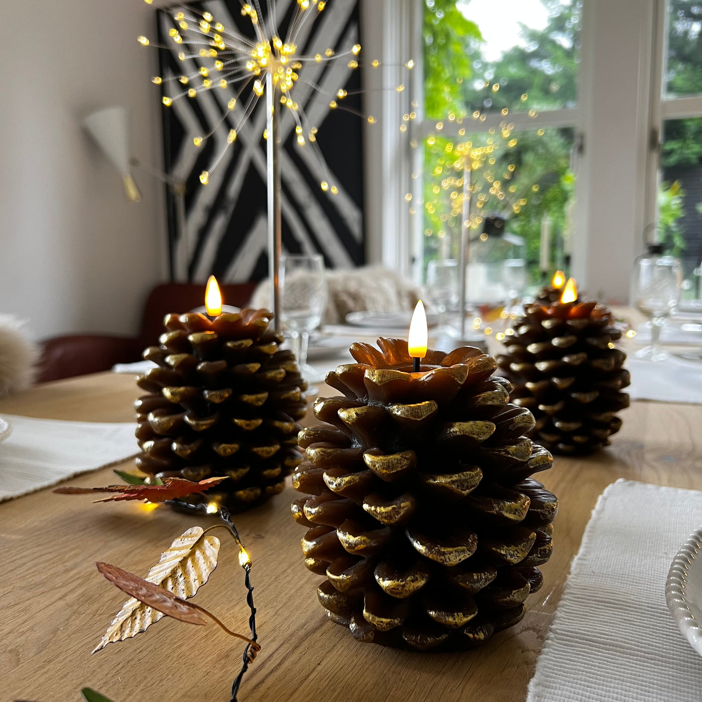 x3 Pinecone Candle Gold