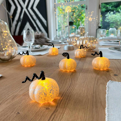 24x Mixed Glass Pumpkin Lights & 12x Tealights Pack