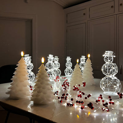 x6 Table Snowman x6 Wax Tree LED Candles x2 Red Berry Garlands