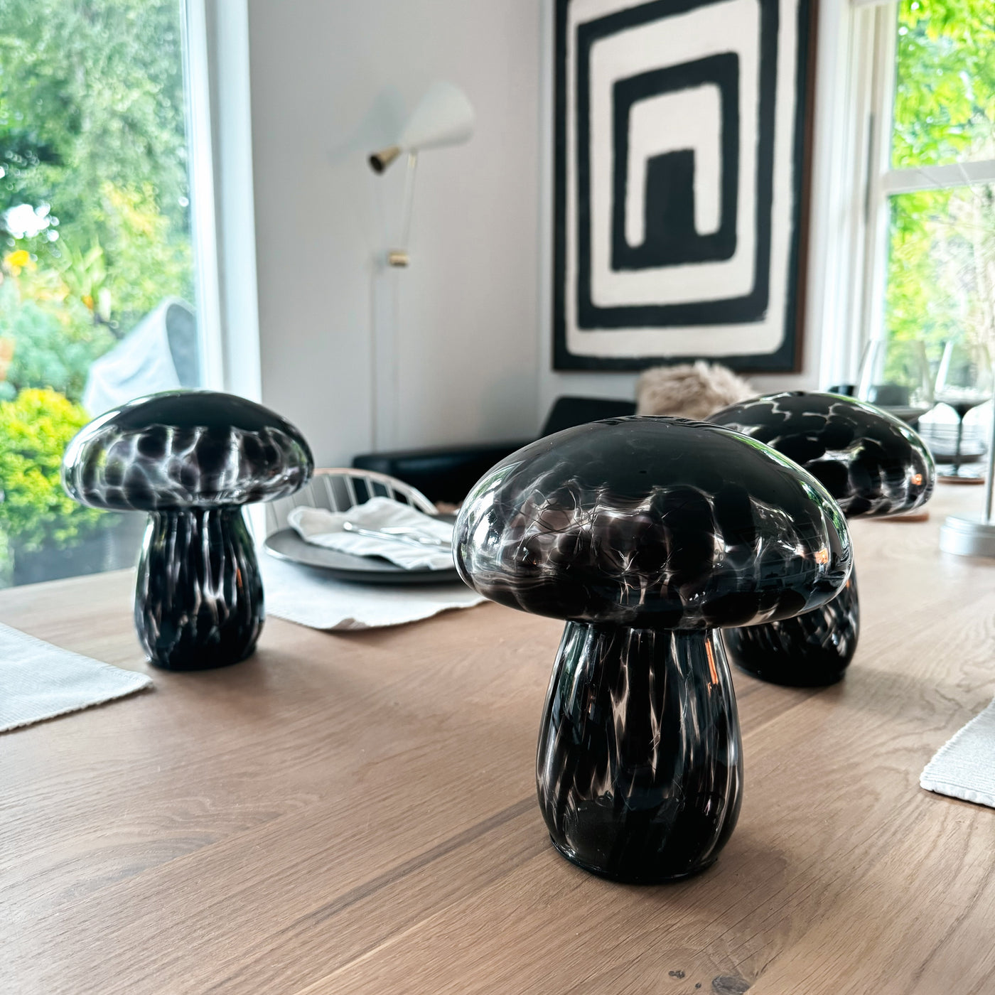 3x Glass Mushroom Lights Black