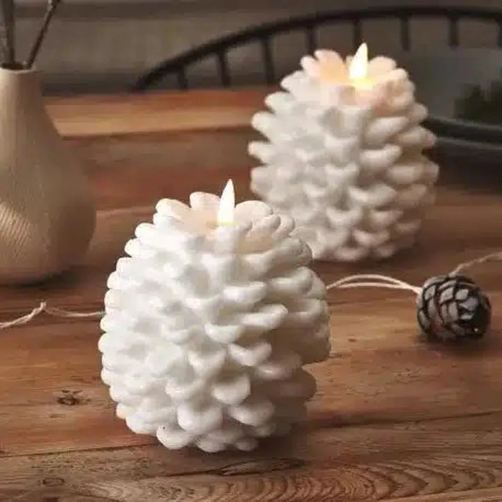 x6 Pinecone LED Candles White