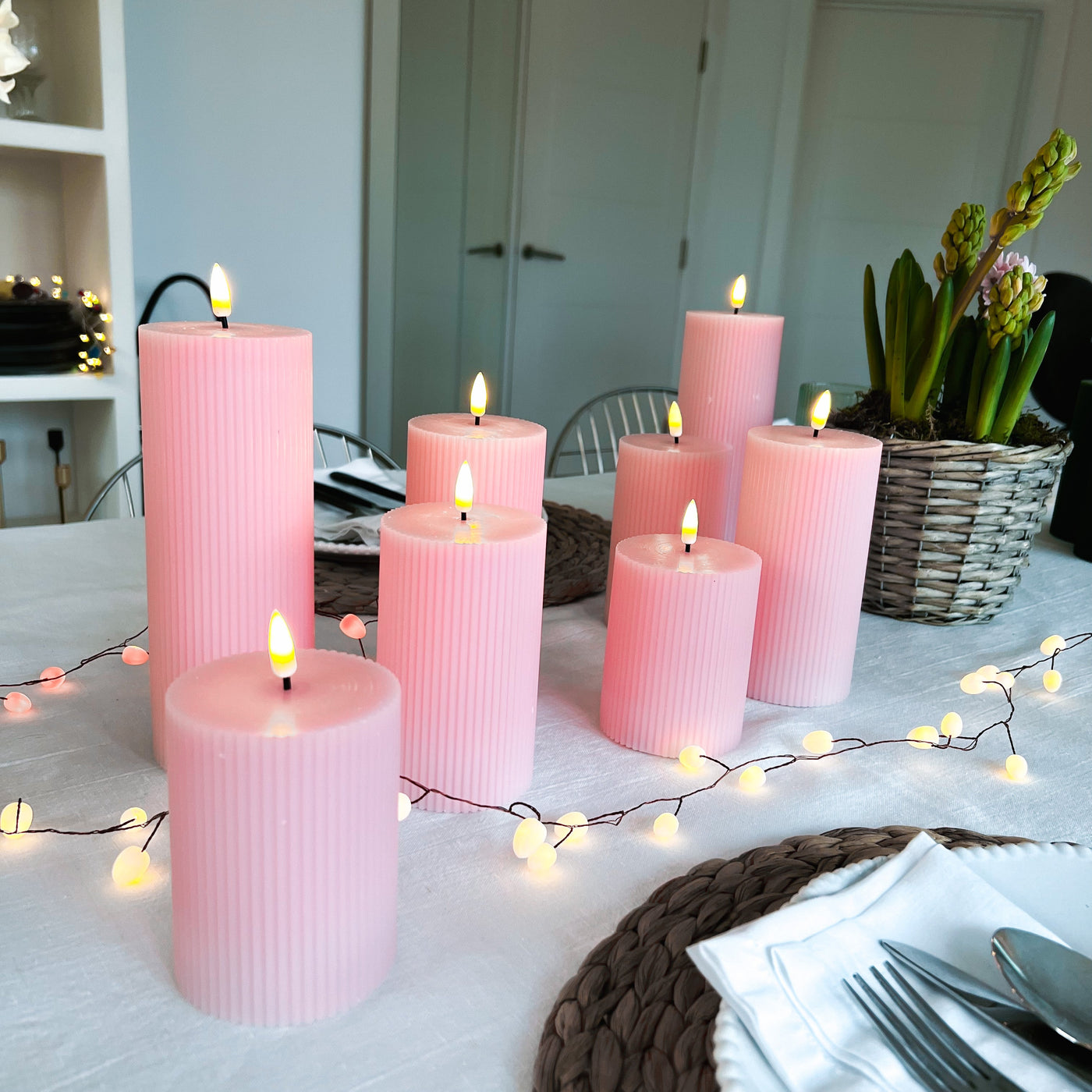 x8 Ribbed Pillar Candle Pink